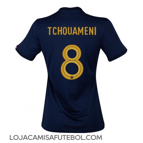 Camisa de Futebol França Aurelien Tchouameni #8 Equipamento Principal Mulheres Mundo 2022 Manga Curta